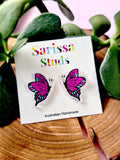 Pink Blue Butterfly Studs