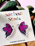 Pink Blue Butterfly Studs