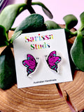 Pink Blue Butterfly Studs