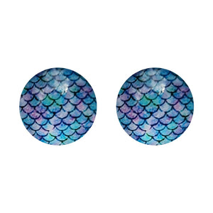 Purple Green Mermaid Glass Studs