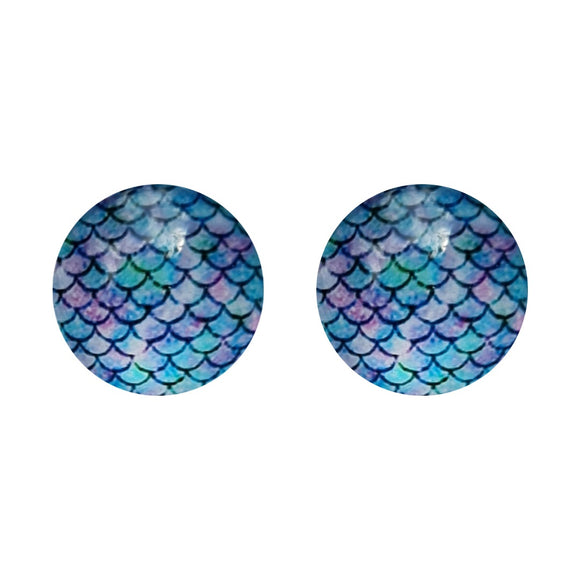 Purple Green Mermaid Glass Studs