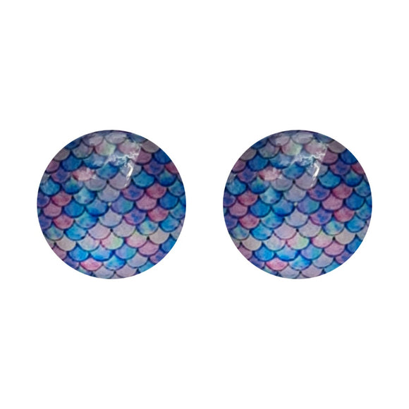 Blue Purple Mermaid Glass Studs